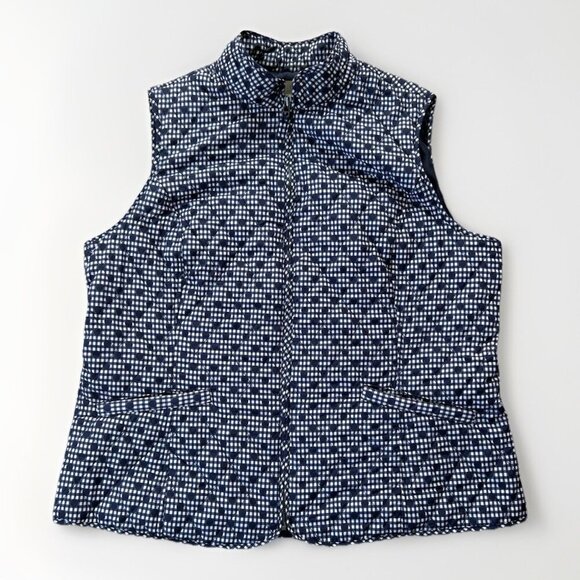 Talbots Gingham Polka Dot Quilted Puffy Zip Up Vest Women's Plus Size 1X Pockets - Picture 1 of 7